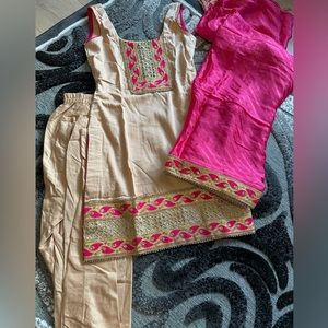 Beige and hot pink Indian suit with pajami